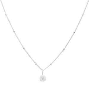 STIA Love Letter "V" Mini Disk Necklace .925 Sterling Silver
